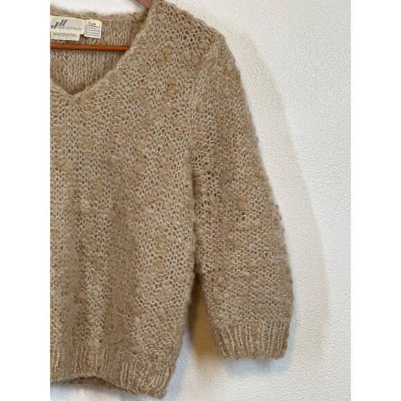 VTG Hand Knit J H Collections Sweater M Tan 1/2 Sleeves Wool Blend Classy Clean - Picture 3 of 14